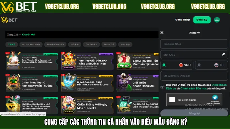 Cung cấp các thông tin cá nhân vào biểu mẫu đăng ký